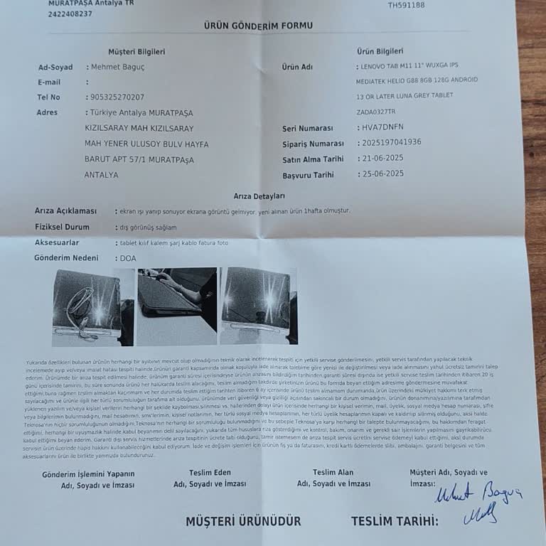 Kullanılmamış Tabletin Arızalı Çıkması Ve Değişim Yerine Onarım Yapılması