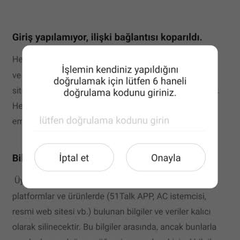 Hesap Silme İşlemi İçin Doğrulama Kodu Gelmiyor, Bilgilerim Silinmiyor