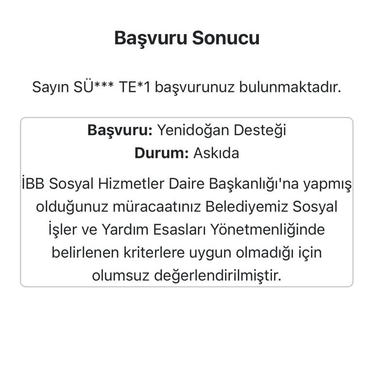 İBB Yenidoğan Destek Paketi Başvurum Haksız Yere Reddedildi