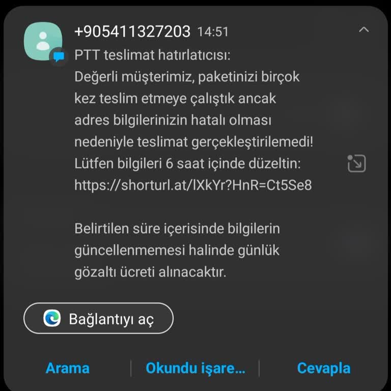 PTT Adına Gelen Gerçek Dışı SMS