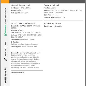 Garanti Kapsamındaki Arçelik Buzdolabımın Soğutma Sorunu Giderilemiyor