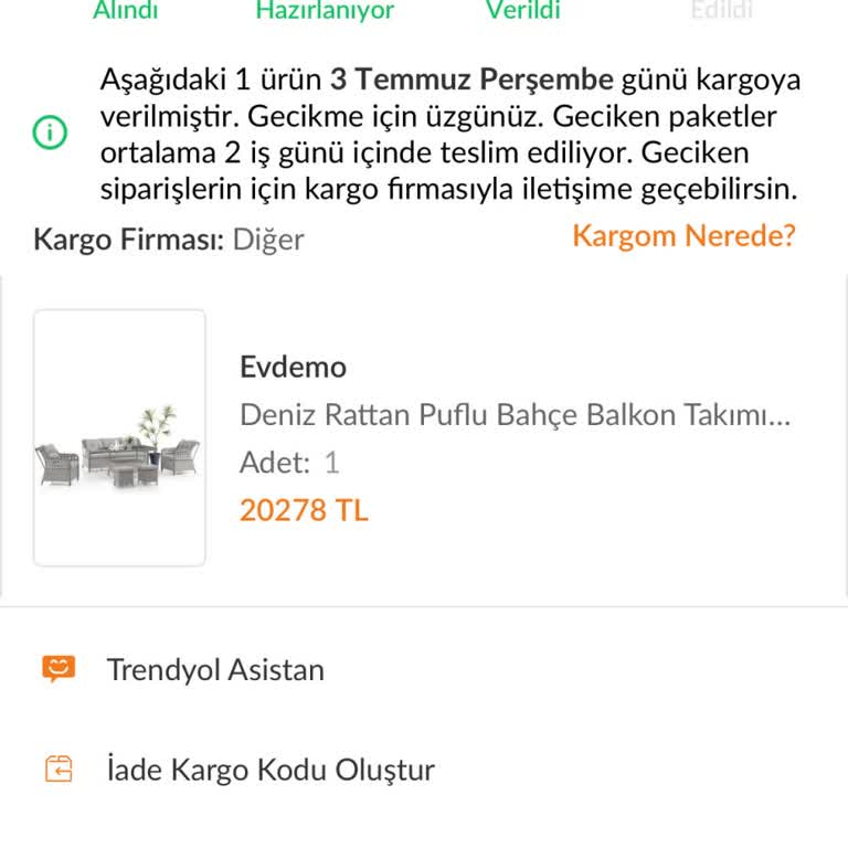 Bahçe Takımı Siparişim 3 Haftadır Kargoya Verilmedi, Mağdur Edildim