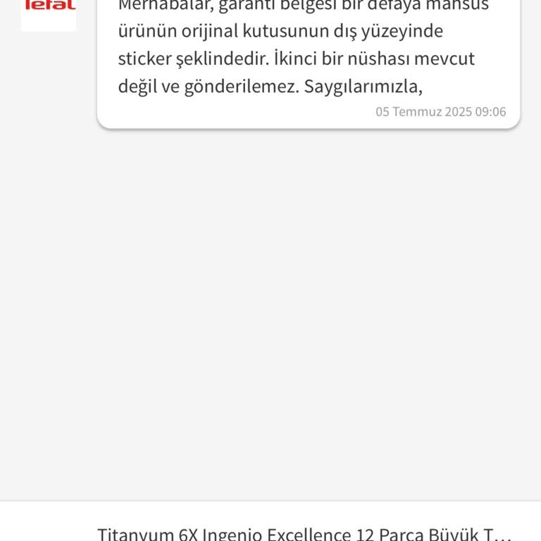 Tefal Tencere Setinde Garanti Belgesi Eksikliği Mağduriyet Yaşatıyor