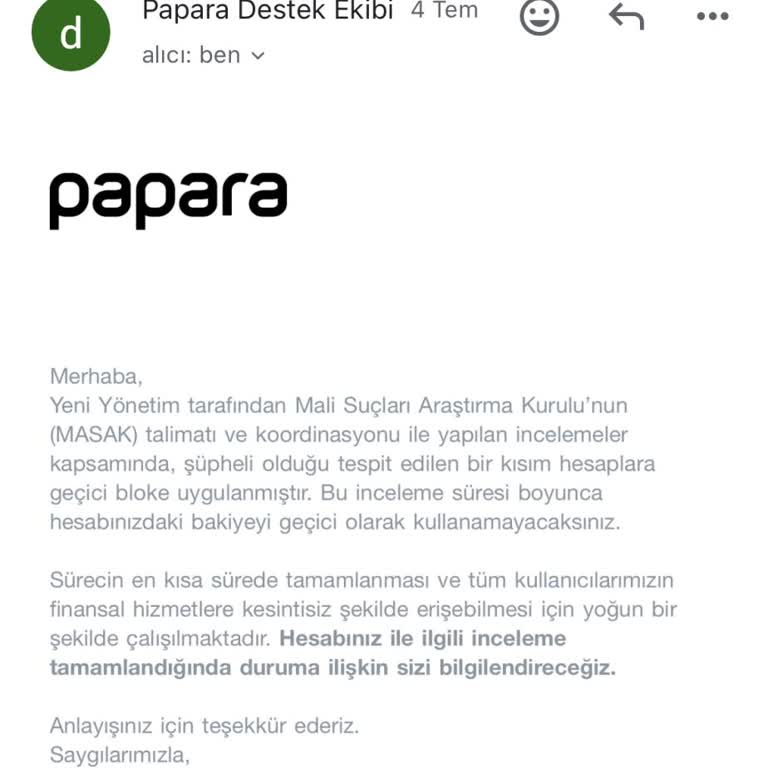 Papara Hesabım Sebepsiz Yere 1 Aydır Bloke, Çözüm Ve Açıklama Bekliyorum