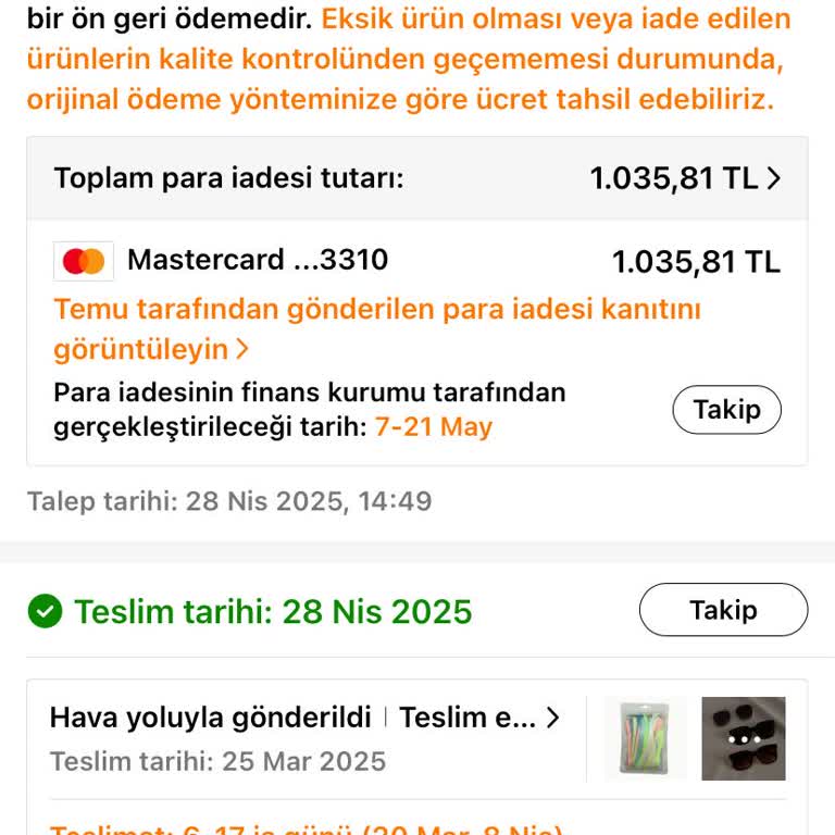 Temu Eksik Parça Nedeniyle İade Edilen Ürünün Para İadesi Yapılmadı