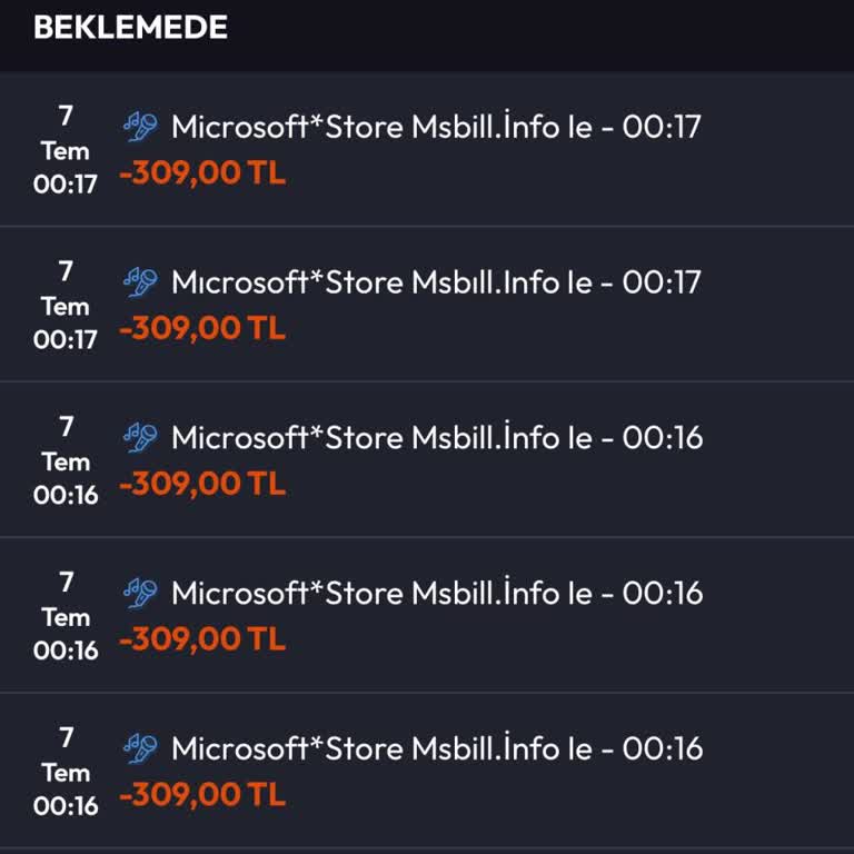 Microsoft Storedan Bilgim Dışında 21 Kez Para Çekildi İade Bekliyorum