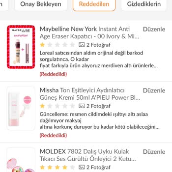 Aldığım Ürünlerin Orijinal Olmadığı Ortaya Çıktı Yorumum Da Reddedildi