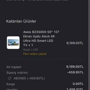 İptal Edilen TV Siparişi Sonrası İadem Yapılmıyor, Mağdur Edildim