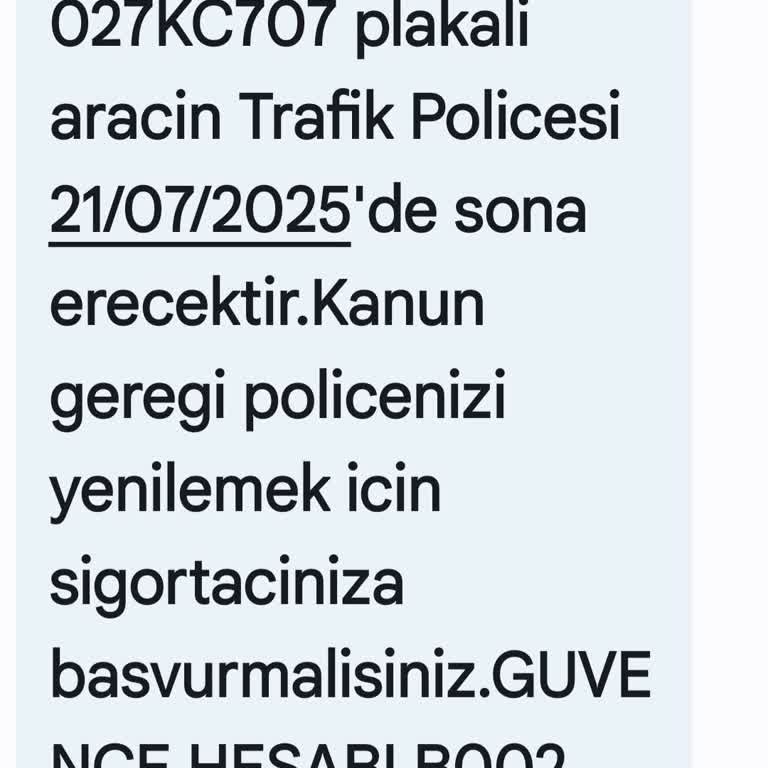 Adıma Kayıtlı Olmayan Araç İçin Hatalı Sigorta Mesajı Ve Kişisel Bilgi İhlali