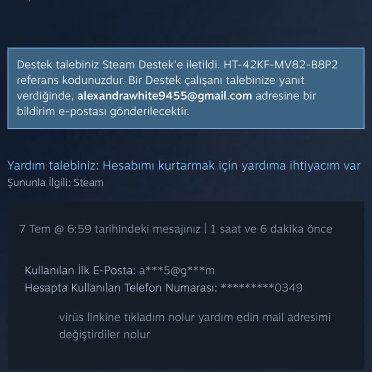 Steam Hesabımın Gift Card Virüsü Nedeniyle Çalınması Ve Hesabımın Geri Alınması Talebi