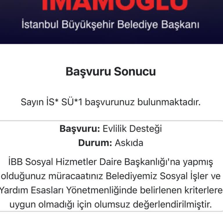İBB Evlilik Desteği Başvurumun Sebepsizce Reddedilmesi Ve Mağduriyetim