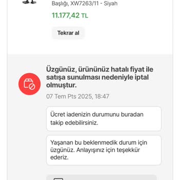 Yanlış Fiyat Gerekçesiyle Siparişin İptali Ve Maddi Zarara Uğrama Şikayeti