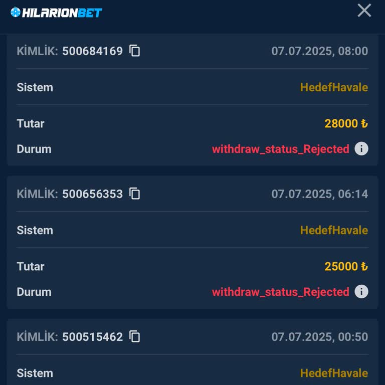 Hilarionbet Çekim İşlemlerinde Sürekli İptal Ve Destek Yanıltması