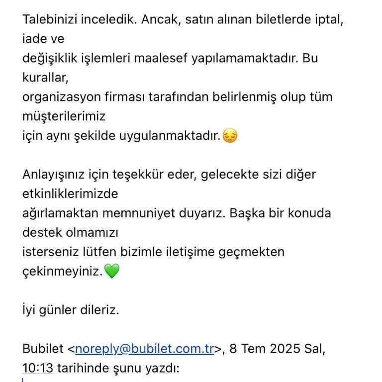 Sağlık Nedeniyle Gidemediğim Konserin Bilet Ücretini Alamıyorum