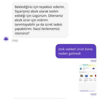 Siparişimdeki Eksik Ürün İçin Çözüm Sunulmuyor