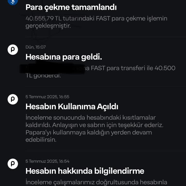 Papara Hesabımda İşlem Kısıtlaması Nedeniyle 50.000 TL Tutarım İade Edildi, Mağdur Oldum