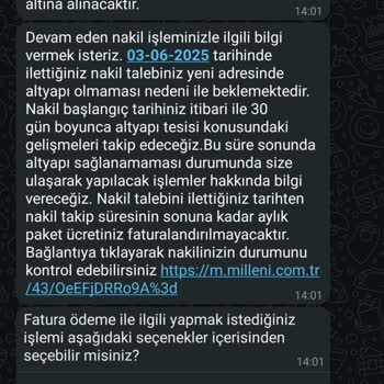 Millenicom Nakil İşlemi Sonrası Haksız Fatura Ve İletişim Sorunu