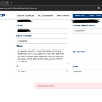 Kargo Teslimatı Gecikti, İletişim Kurulamıyor Ve Şikayet Sistemi Çalışmıyor