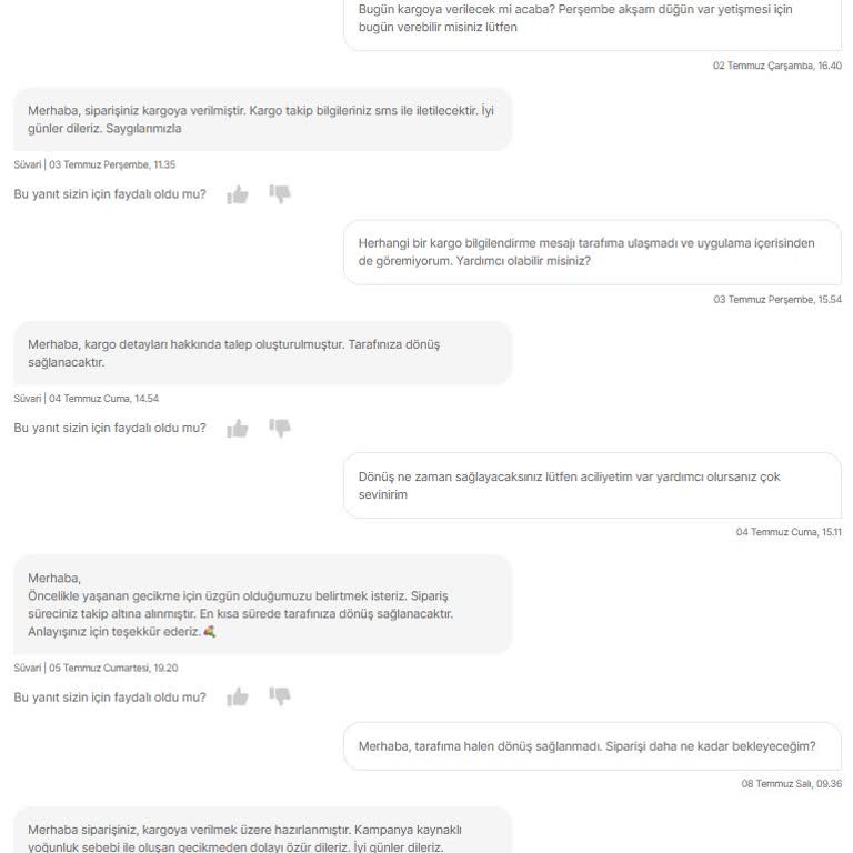 Siparişin 1 Hafta Yalanlarla Bekletilip İptal Edilmesine Tepki