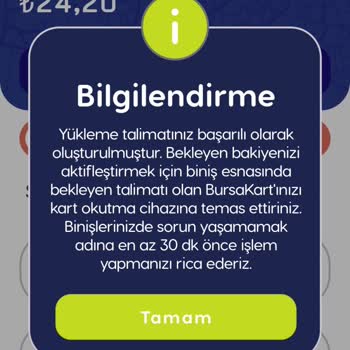 BursaKart'a Yüklenen Bakiye Kartta Görünmüyor