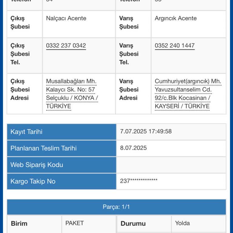 Kargom Kayseri Yerine Diyarbakır'a Yönlendirildi Mağdur Oldum