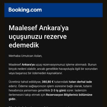 Booking.com Üzerinden Alınan Uçak Bileti İçin Para İadesi Yapılmıyor