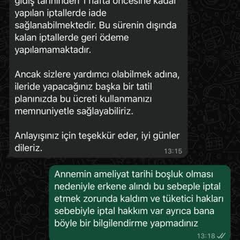 Otel Rezervasyonunda İptal ve İade Koşulları Hakkında Şikayet