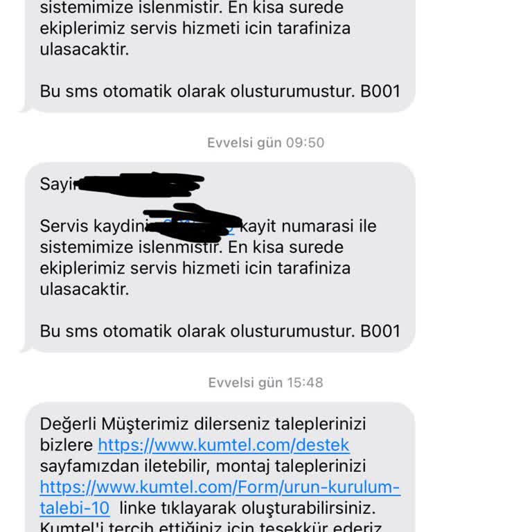 Kumtel Set Üstü Ocak Kurulumu İçin Servis Randevusunda Yaşanan İletişim Ve Hizmet Sorunu