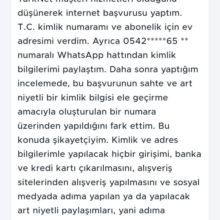 Sahte TurkNet Numarasıyla Kimlik Bilgilerimin Ele Geçirilmesi