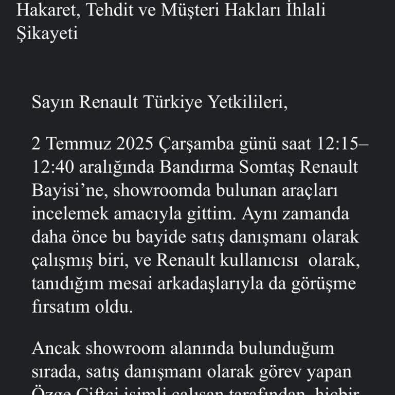 Bayi Çalışanının Hakaret Ve Tehdidi Sonrası Renault Türkiye’den Yanıtsız Kaldım