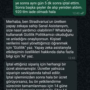 Stradivarius Çanta İadem Yapılmadı Banka Kaynaklı Dendi