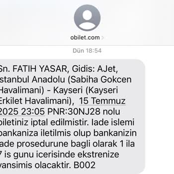 O-Bilet Üzerinden İptal Edilen Uçak Biletimin İadesi Yapılmadı