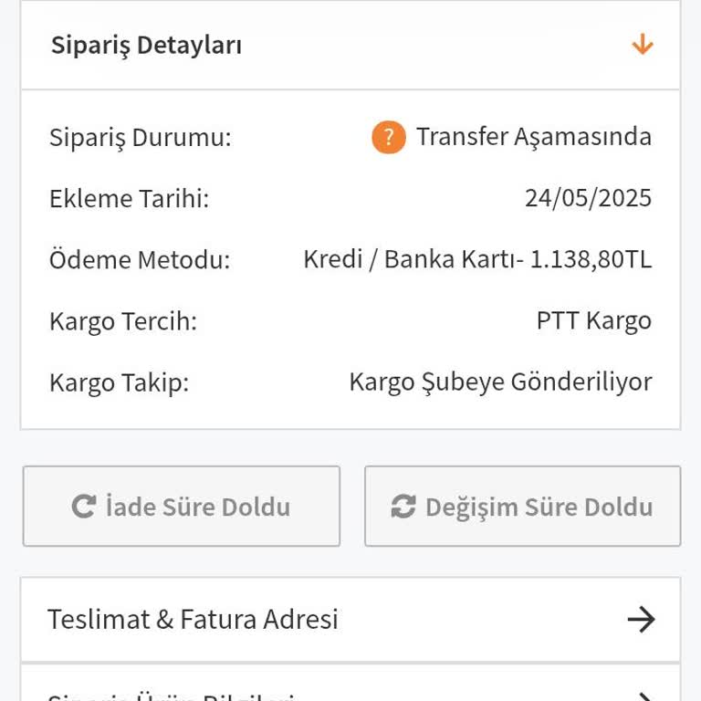 Sipariş Elime Ulaşmadı İade Ve Değişim Süresi Doldu
