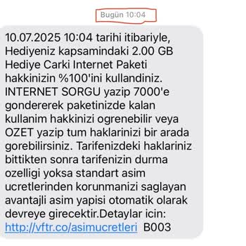 Hediye İnternet Paketim Varken Haksız Ek Ücretlendirme Mağduriyeti