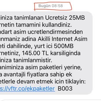 Hediye İnternet Paketim Varken Haksız Ek Ücretlendirme Mağduriyeti