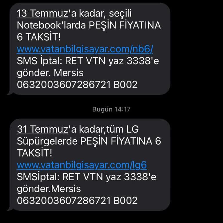 Vatan Bilgisayar'dan Gelen Mesajların İptal Edilememesi