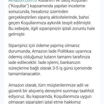 Amazon Siparişim Koşulsuz İptal Edildi, Açıklama Yapılmadı Ve Çözüm Sunulmadı