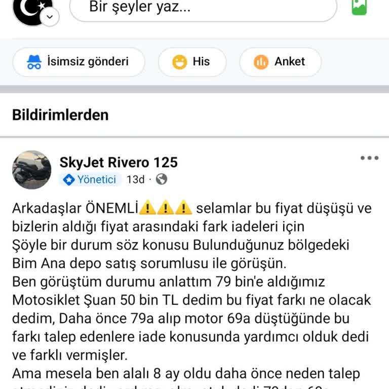 Motosikletin Fiyat Düşüşü Nedeniyle Fiyat Farkının İadesi Talebi