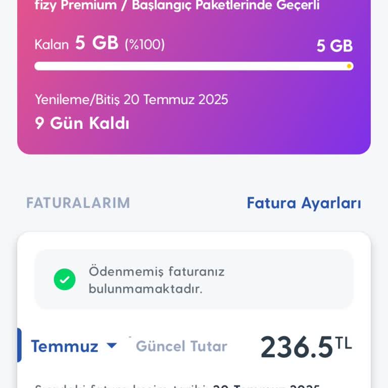 Fatura Kesilmeden Paket Kullanılamıyor Ve Kalan Kullanımlar Görünmüyor