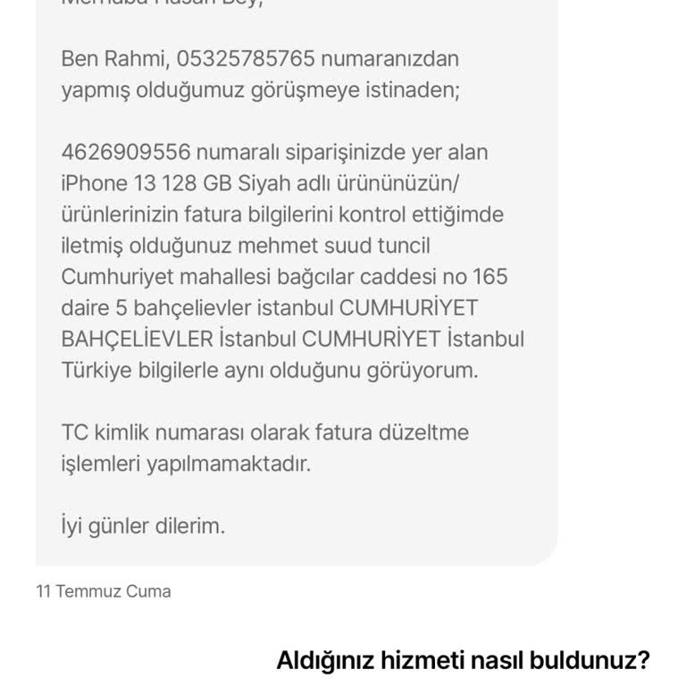 Faturada T.C. Kimlik Numarası Eksikliği Ve İade Sorunu