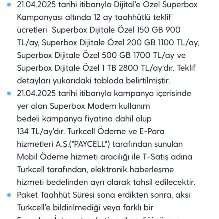 Geçici İnternet İçin Kısa Süreli Superbox Paketi Seçeneği Sunulmuyor