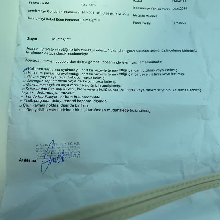 Gözlük Camında Kalıcı Leke Ve Garanti Dışı Bırakılma Mağduriyeti