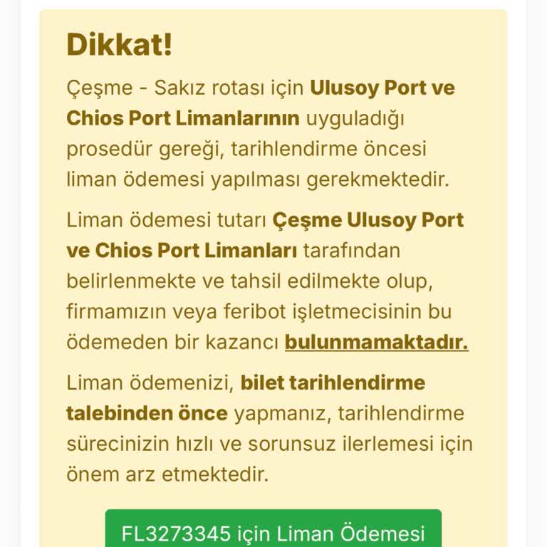 Feribotlines Bilet Ve Liman Ücreti Mağduriyeti