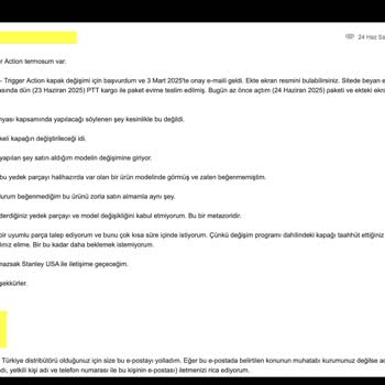 Stanley Termos Kapağı Değişimi Sürecinde Yanlış ve Geç Parça Gönderimi Mağduriyeti