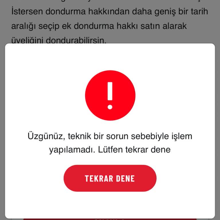 Üyelik Dondurma İşlemi Uygulama Hatası Nedeniyle Yapılamıyor
