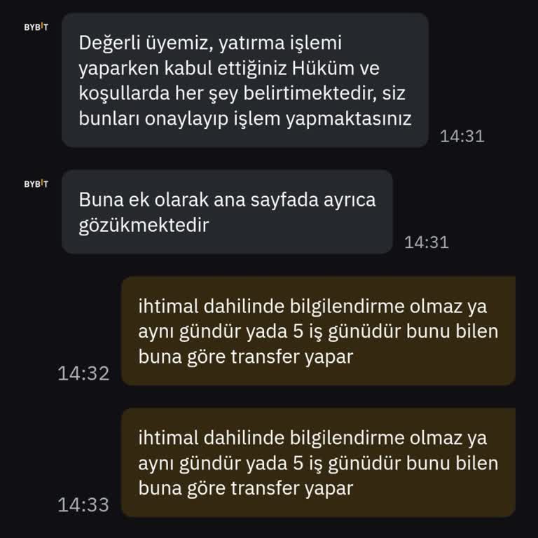 Bybit Hesabına Yapılan Transferde İşlem Gecikmesi Ve İptal Sorunu