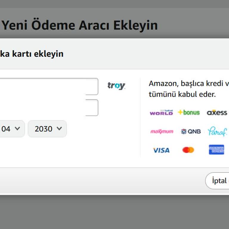 Amazon'da Troy Altyapılı Sanal Kartla Alışveriş Yapılamıyor