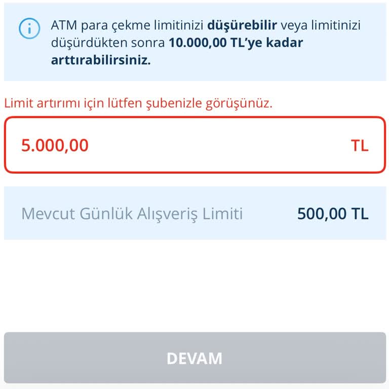 Alışveriş Limitimi Uygulamadan Artıramıyorum, Şubeye Gitmek Zorunda Kalıyorum