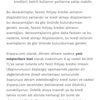 Enpara'nın Faizsiz Kredi Kampanyasında Bilgilendirme Eksikliği