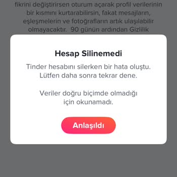 Tinder Hesabımda Eşleşme Ve Silme Sorunları Yaşıyorum